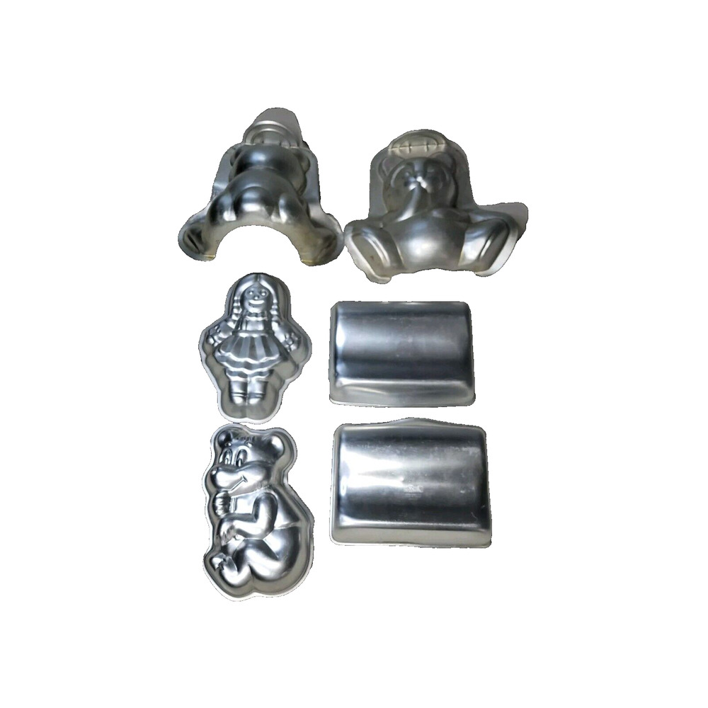 Vtg Wilton Cake Pans Lot Retro Baking Home Bear Doll Antique Vehicle Train Retro